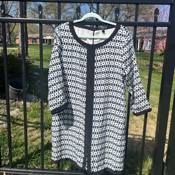 J Crew Geometric Diamond Tile Silk Shift Dress NWT - Picture 2 of 14